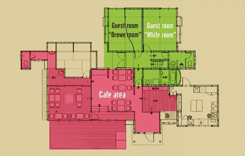 ランチやコーヒー、ディナーも。茨城、大子町、咲くカフェ　フロアマップ。