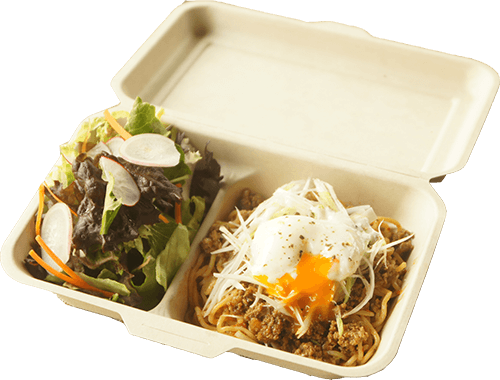 大子・咲くカフェのテイクアウトメニューランチボックス。冷やし汁なし担々麺。