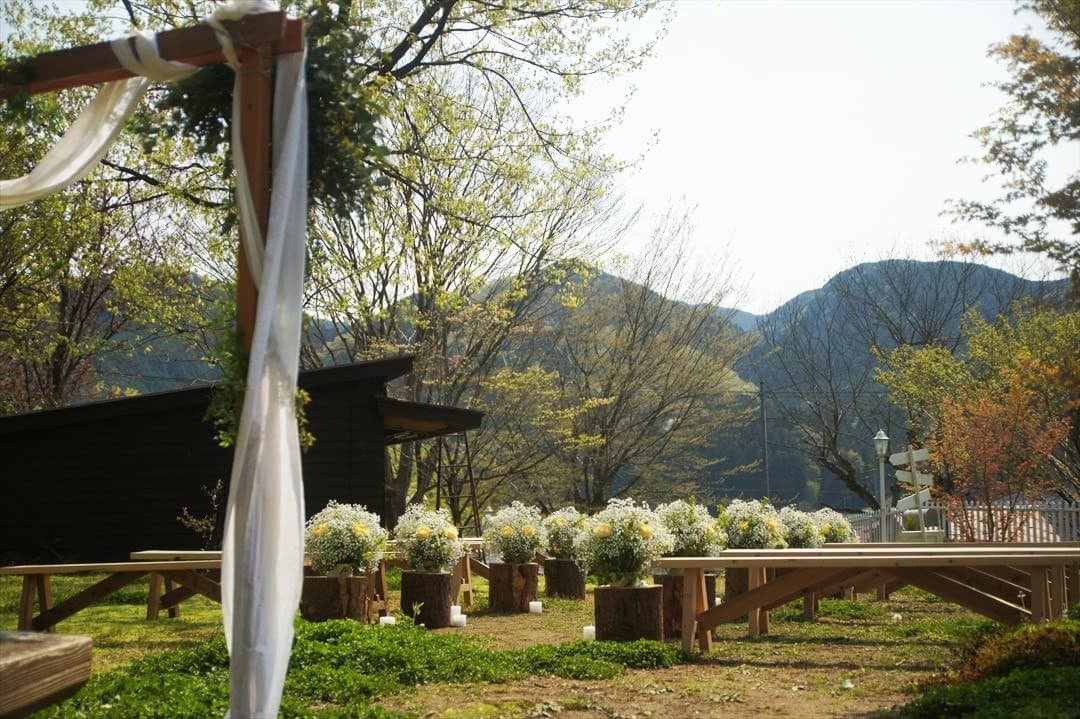 茨城・大子、お洒落カフェ＆ゲストハウス、咲くカフェのガーデンウェディング。garden wedding。